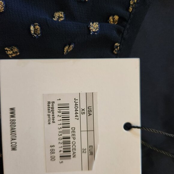 Jack by BB Dakota Blue Gold Dot Button Blouse XS Extra Small NWT - Picture 3 of 11